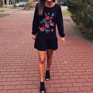 Express Black Floral Embroidered Dress